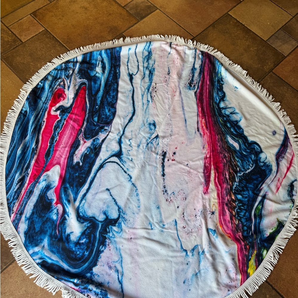 Abstract Blue and Pink tie dye Round Beach Towel